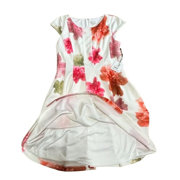 NWT Calvin Klein Cap-sleeve Floral-print Scuba Fit & Flare Dress SIZE 14 WOMENS - Picture 5 of 7